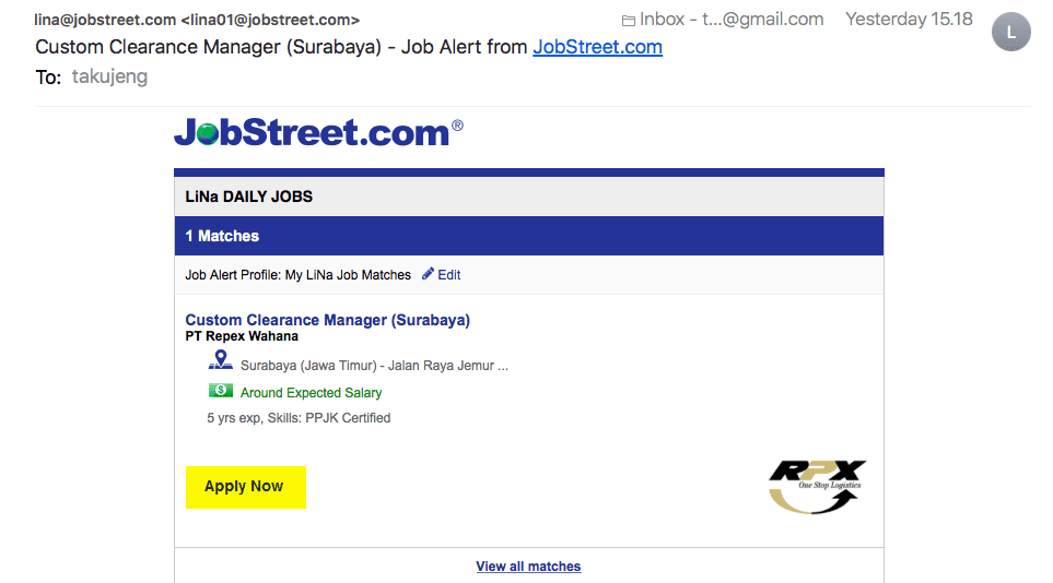 Notifikasi Email Dari Jobstreet